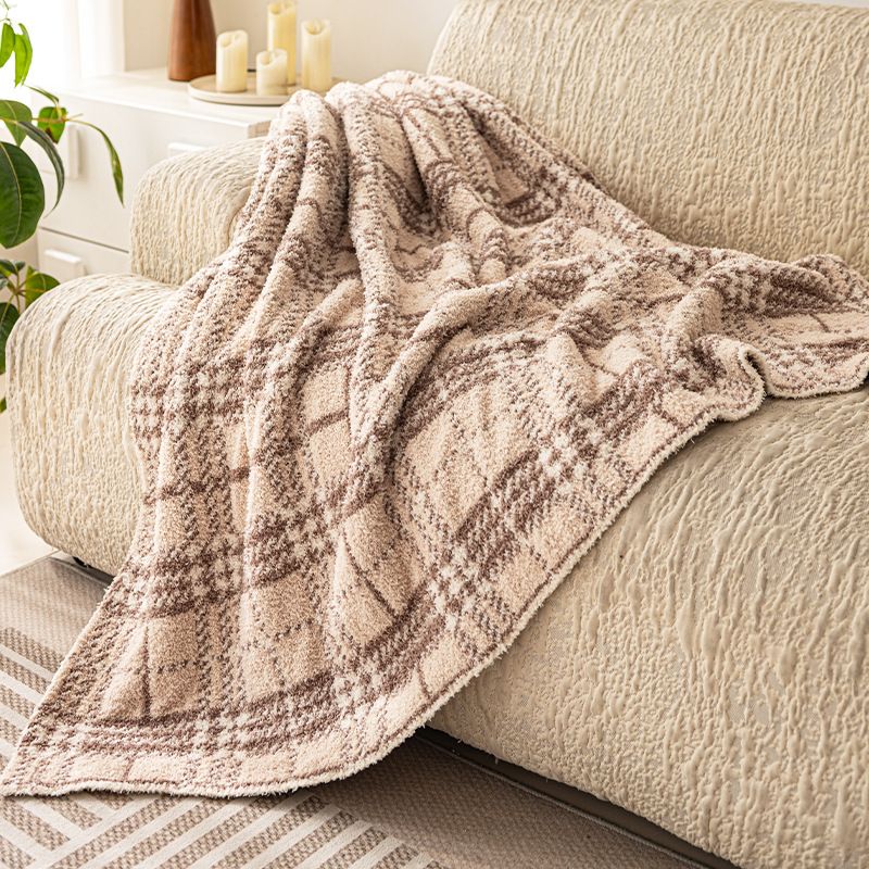 Coperta casual a quadri a pelo mezzo, coperta decorativa per divano, per pisolini in ufficio e aria condizionata_voghion.com