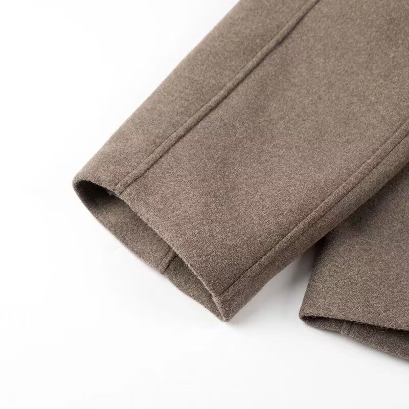Damenbekleidung 2024 Herbst und Winter neuer Street Fashion V-Ausschnitt Top Wollmantel_voghion.com