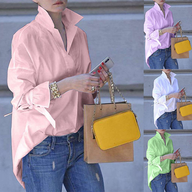 Chemise à manches longues pour femmes, mode de rue, ample, couleur unie, grande taille_voghion.com