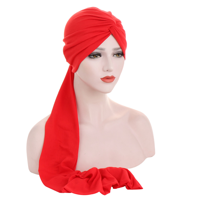 Forehead Cross Candy Color Base Variety Long Tail Indian Hat Turban Hat Chemotherapy Hood_voghion.com