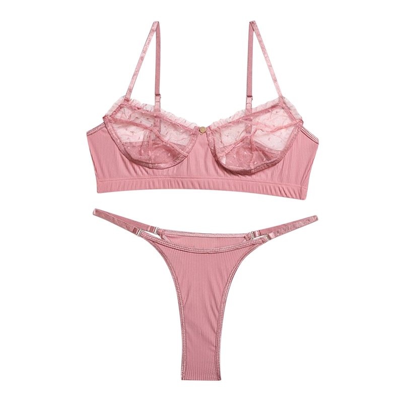 Sexy Lingerie Set Naisten Pitsi Push Up Bra Thong Suit Läpinäkyvä yksivärinen Alusvaatteet Setti bielizna damska нижнее белье_voghion.com