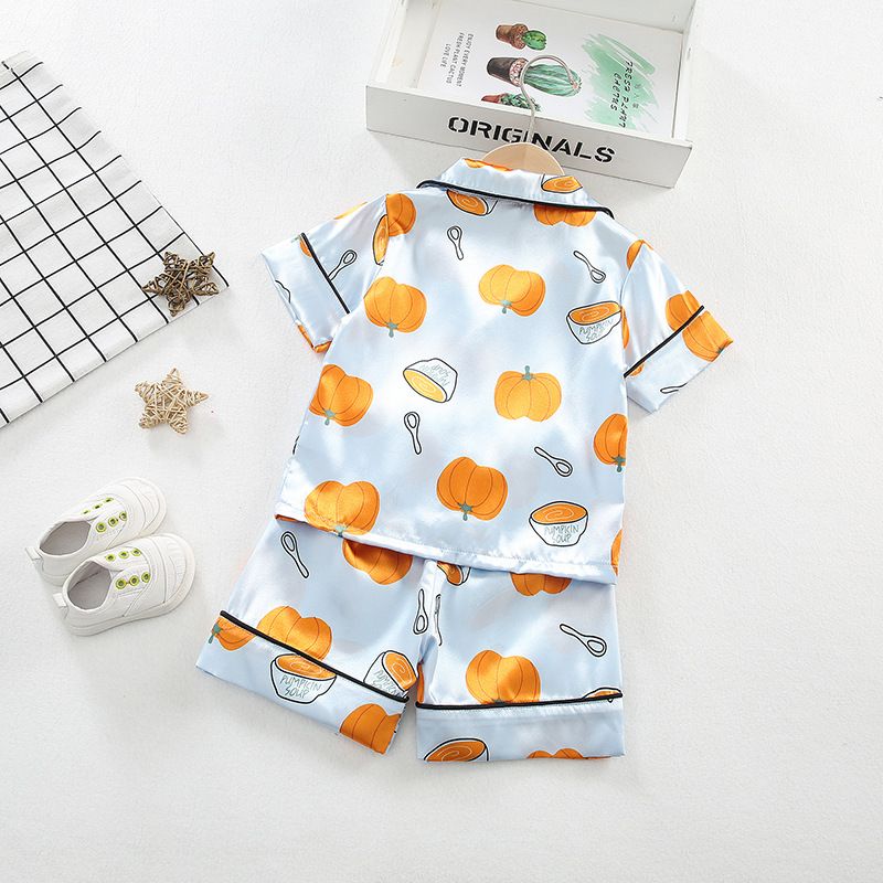 Pijamas para niños al por mayor, verano, nuevo, estilo coreano, ropa para el hogar para niños y niñas, dibujos animados de anime, pantalones cortos de manga corta, código 80-160_voghion.com
