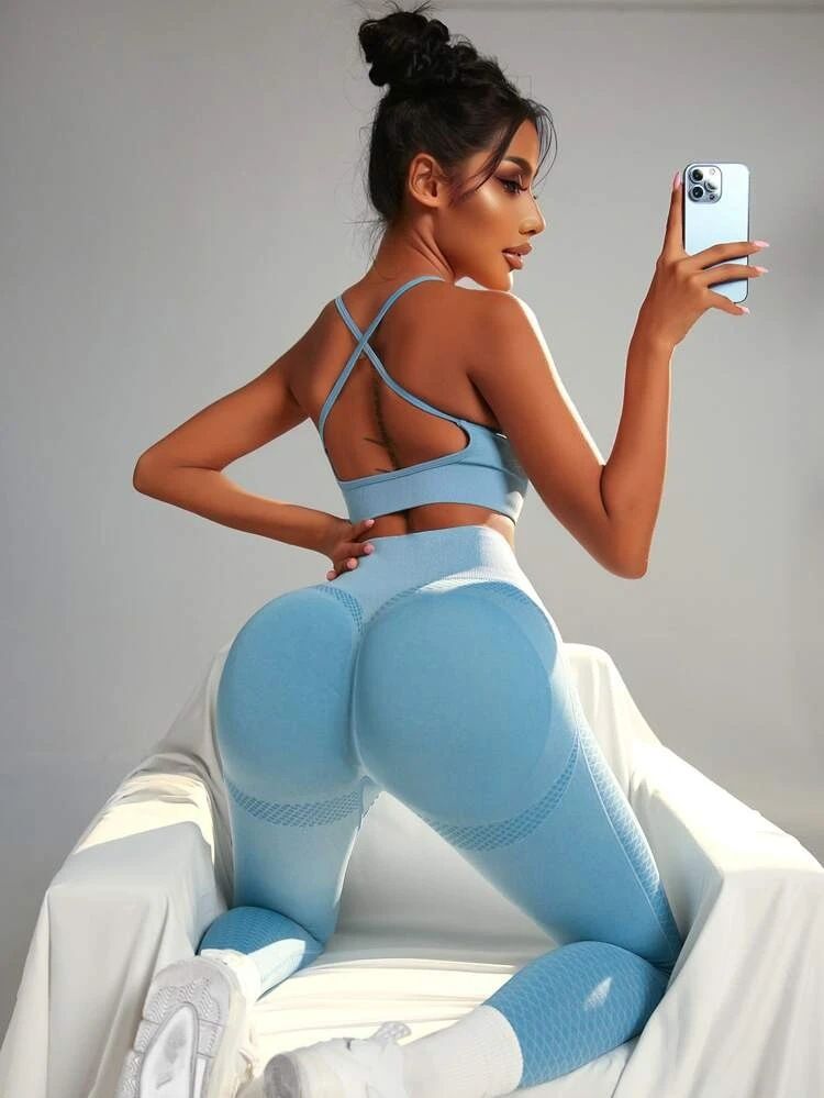 Ensemble de yoga sans coutures, couleur unie, soutien-gorge, pantalon de fitness, vêtements de yoga deux pièces pour femmes_voghion.com