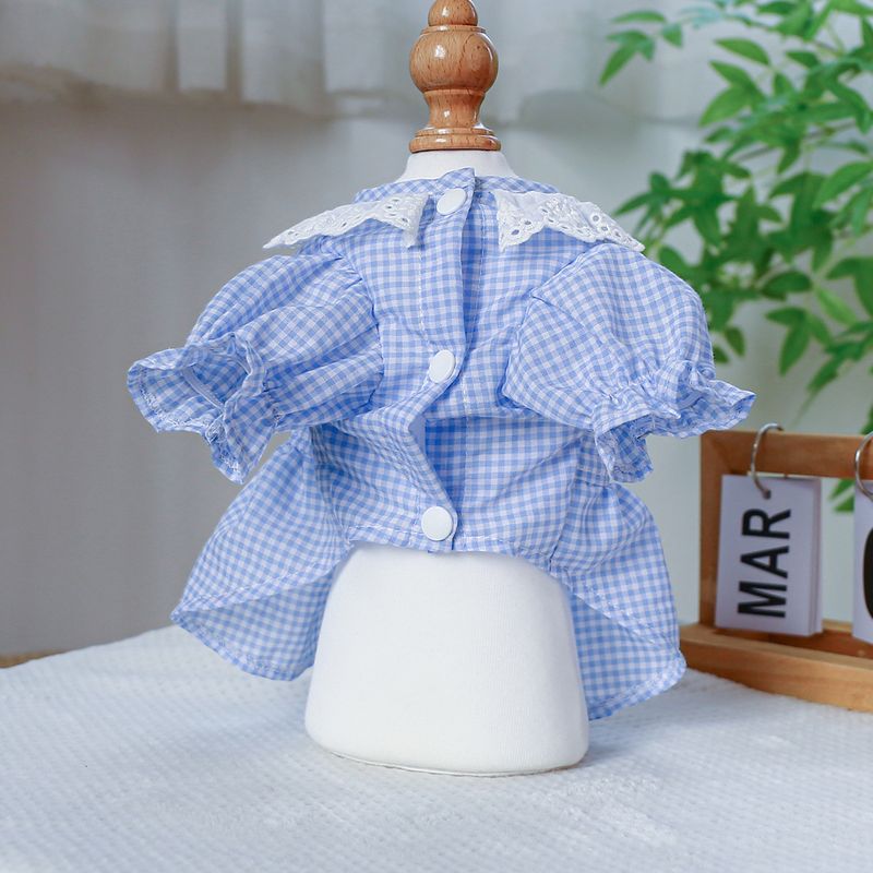 Pet Circle Dog Clothing Cat Clothes Bowknot Lace Collar Edge Black And White Plaid Princess Heart Pearl Dress_voghion.com