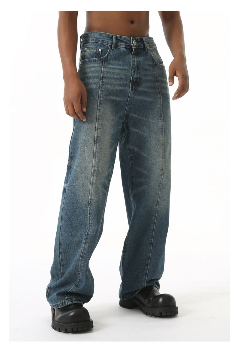 EF TEKSAD | 2024. aasta uued American High Streeti pestud mustriga keskelt volditud joonega trendikad lahtised laiad teksad meestele_voghion.com