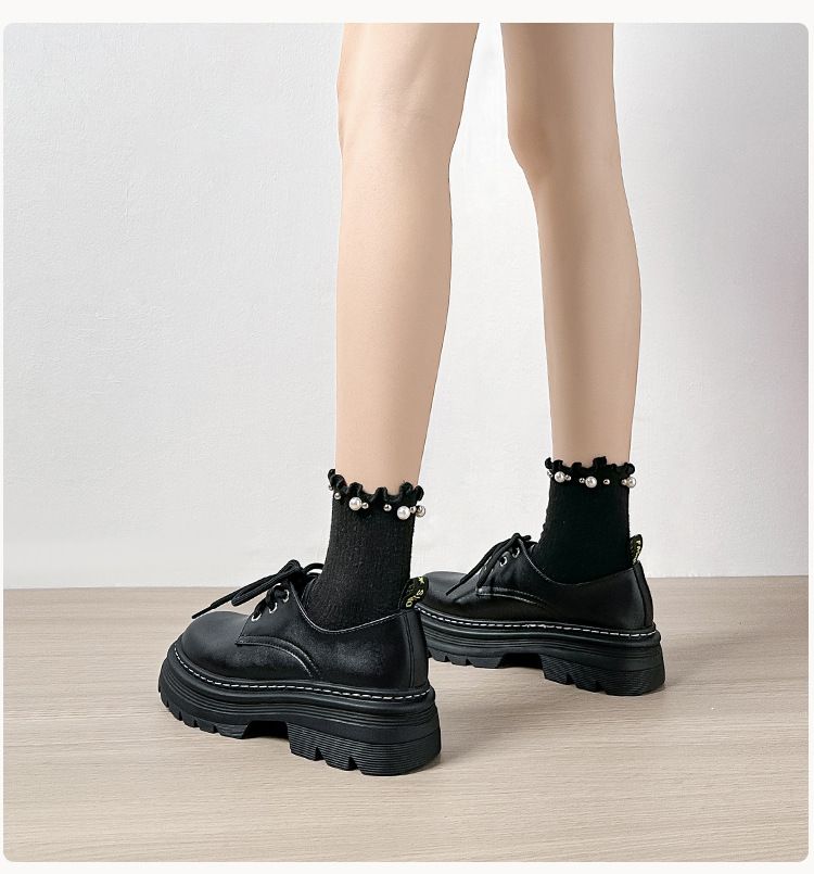Mocasines de plataforma para mujer, estilo británico, de cuero, con cordones y tacón grueso, con aumento de altura._voghion.com