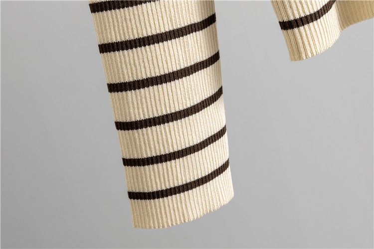 Women's Clothing spring new suits for women, contrasting stripes, double V neck knitted cardigan tops, wide leg pants, two piece suit_voghion.com