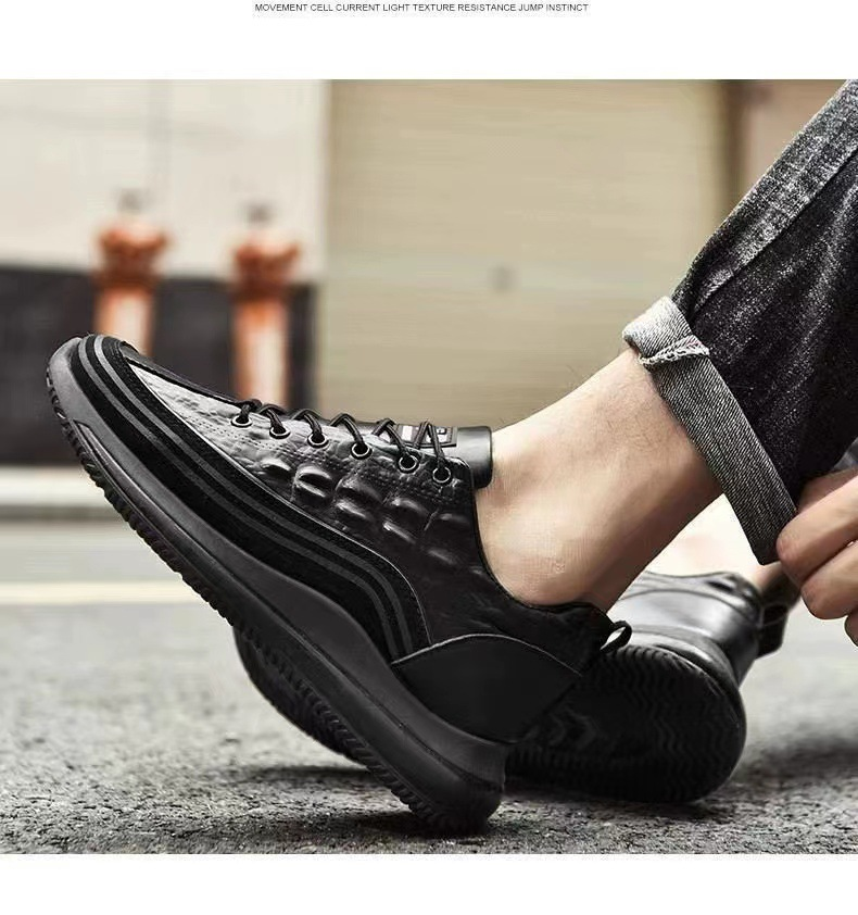 2024 Spring New Crocodile Pattern Leather Casual Trendy Elevated Bottom Lacing Men's Shoes_voghion.com