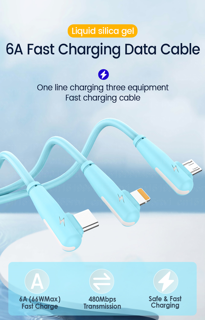 Cablu de date USB C SuperCharge 6A 3 în 1, încărcător rapid 3 în 1 2 în 1, cablu Micro USB Type-C, pentru iPhone 14 și Samsung_voghion.com