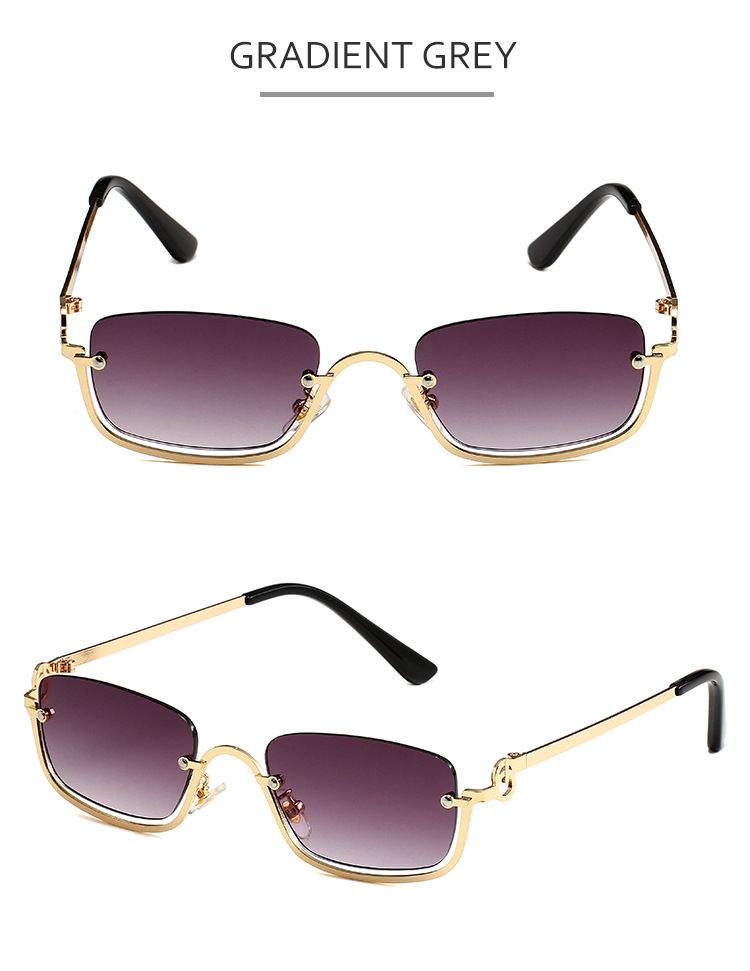 Hip Hop Small Frame Sunglasses - Metal Texture Square Half Frame For Women (Trendy Celebrity Style, UV400 Protection)_voghion.com