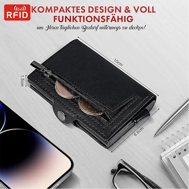 Porta carte automatico da uomo in alluminio con scatola, di alta qualità, con RFID, multi-slot, tasca porta monete con cerniera, sconto del 20%_voghion.com