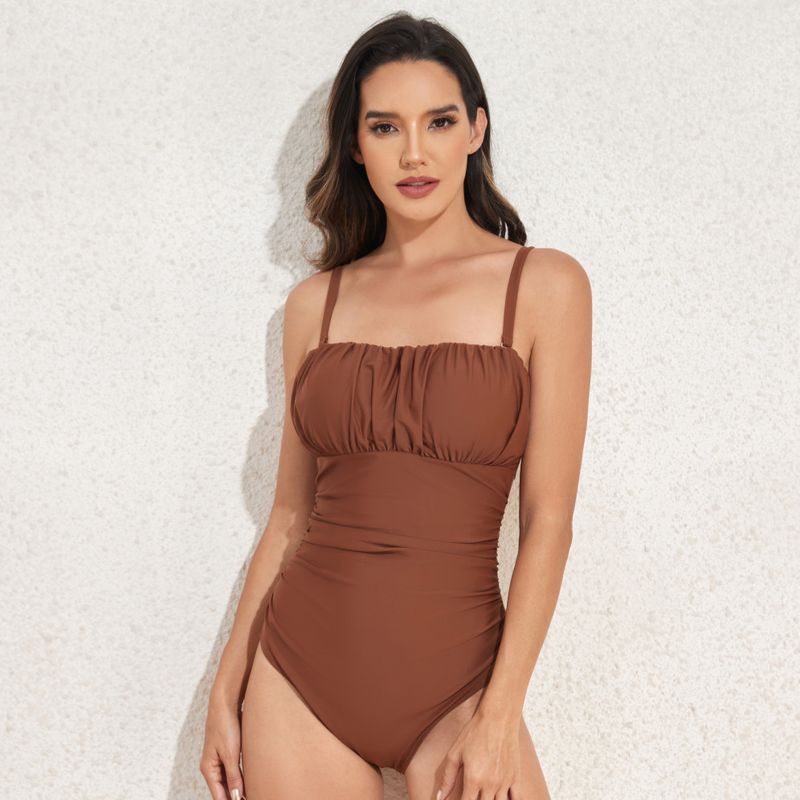 Costume intero da bagno da donna 2025, con arricciature sul petto, effetto snellente e spalline rimovibili_voghion.com