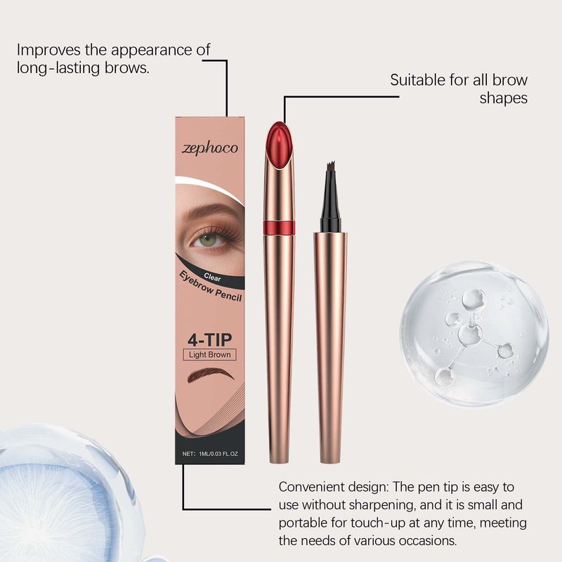Zephoco Light Brown Four-Prong Eyebrow Pencil Natural Makeup Brow Shaping Distinct Filling Smudge-Resistant_voghion.com