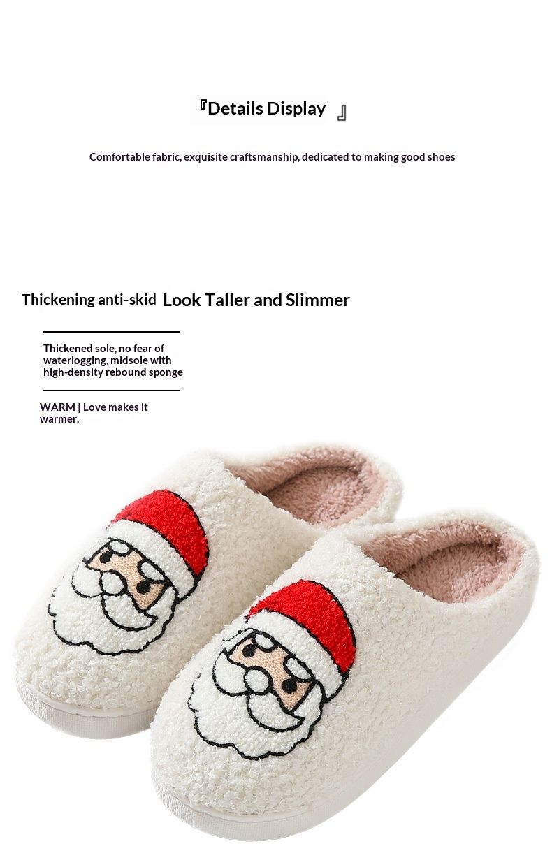 Pantufas de algodão antiderrapantes com carinha sorridente para o Natal, modelo Voyage Cross-Border, com estampa do Papai Noel, para mulheres. Ideais para uso interno no inverno._voghion.com