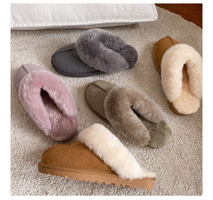 2024 Fall And Winter New Arrival Integrated Women's Toe Cap Wool Slippers Flats Home Thickened Fur Keep Warm Outerwear_voghion.com