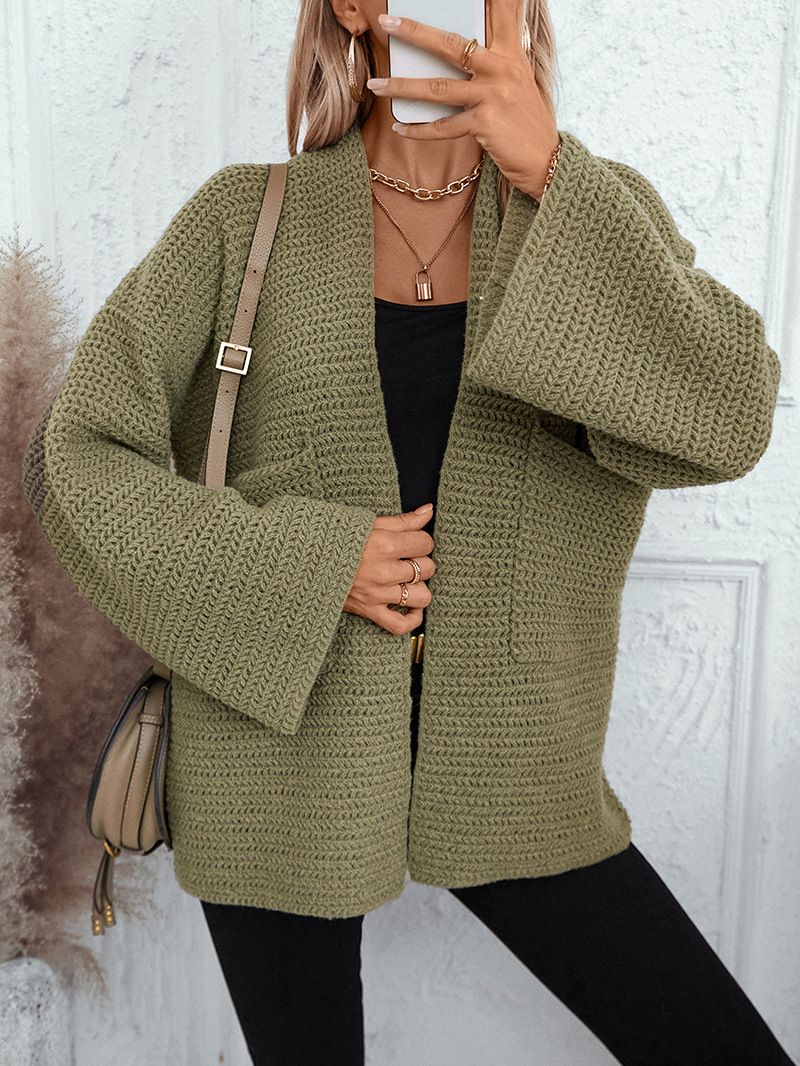 Cardigan tricoté mi-long à col en V pour femme, couleur unie, nouvelle collection automne/hiver_voghion.com