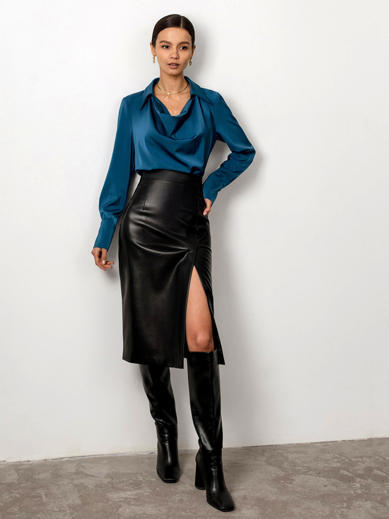 Gonna in pelle crosta da donna gonna in PU gonna MIDI sexy gonna alta con marsupio_voghion.com