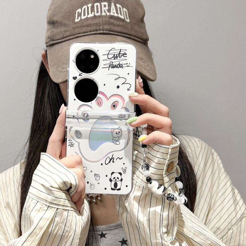 Voor Huawei P50pocket Telefoonhoesje Leuke Cartoon Panda pocket2 Opvouwbaar Scherm Beschermhoes Armband_voghion.com