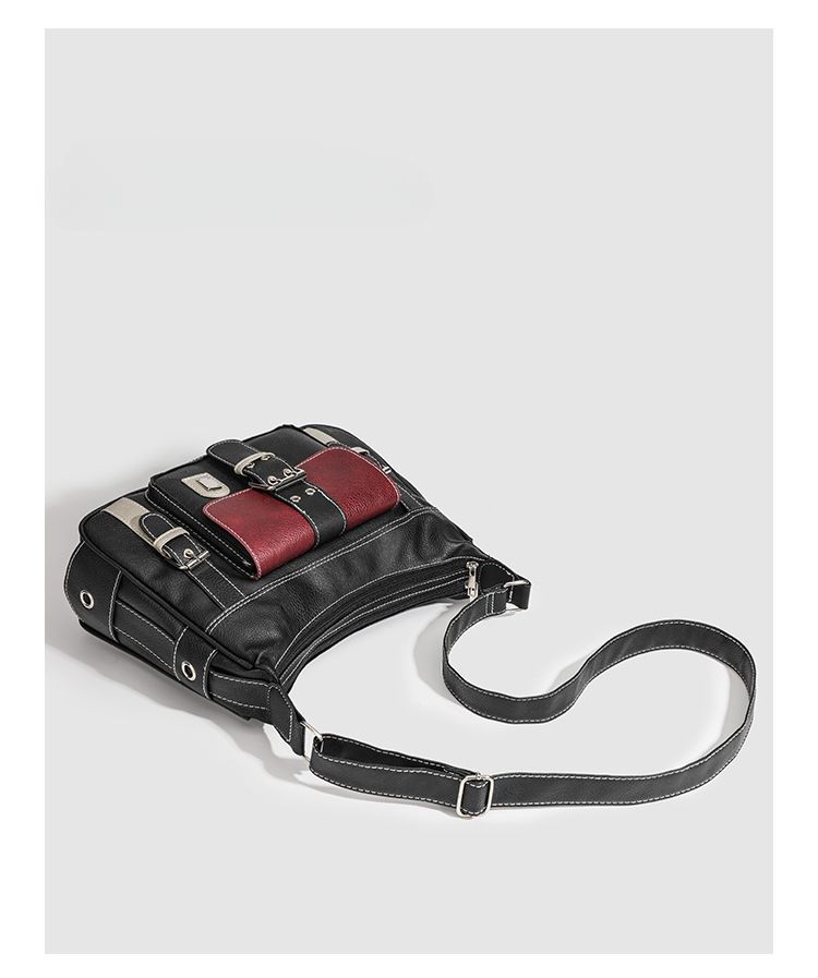 Borsa a tracolla da donna, stile retrò, in morbida pelle, stile Y2K, grande borsa da moto, borsa da donna alla moda in pelle vegetariana con colori a contrasto_voghion.com