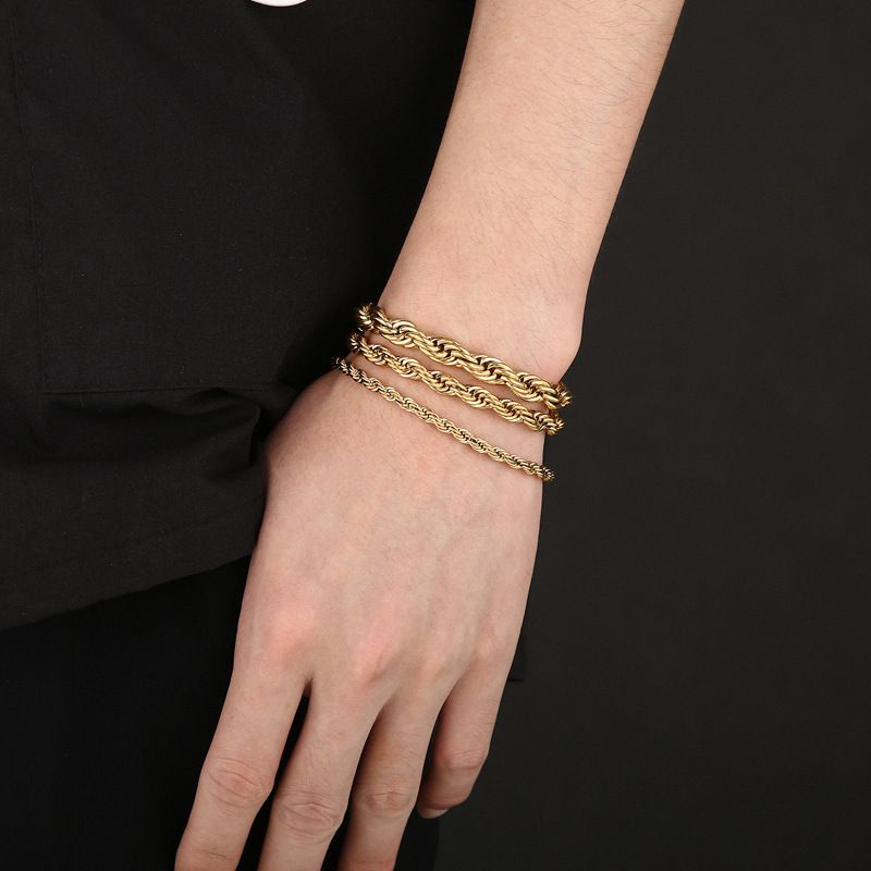 Braccialetti da uomo in acciaio al titanio, gioielli in oro 18 carati, catena intrecciata bicolore, bracciale unisex in acciaio inossidabile_voghion.com