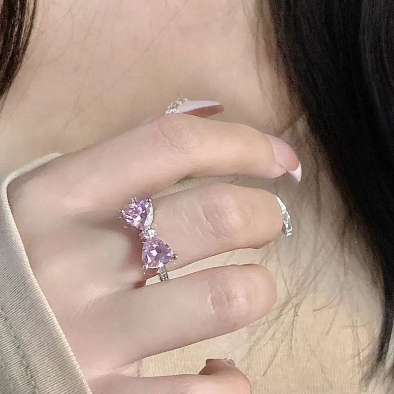 Fashion Crystal Bow Rings For Women Girls Romantic Zircon Bowknot Opening Adjustable Finger Ring Fashion Jewelry Gifts_voghion.com