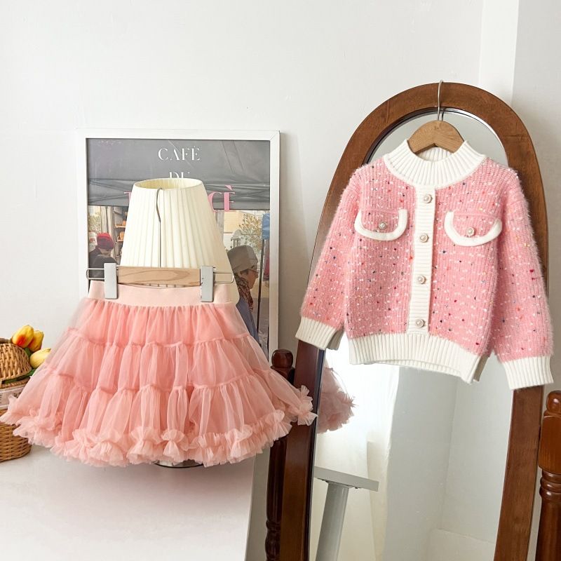 Mädchen Pullover Dicken Neuen Stil Oberbekleidung Kleine Duft Stil Koreanische Version Strickjacke Puffy Rock Süße Gestrickte Pullover Mädchen Kinder_voghion.com