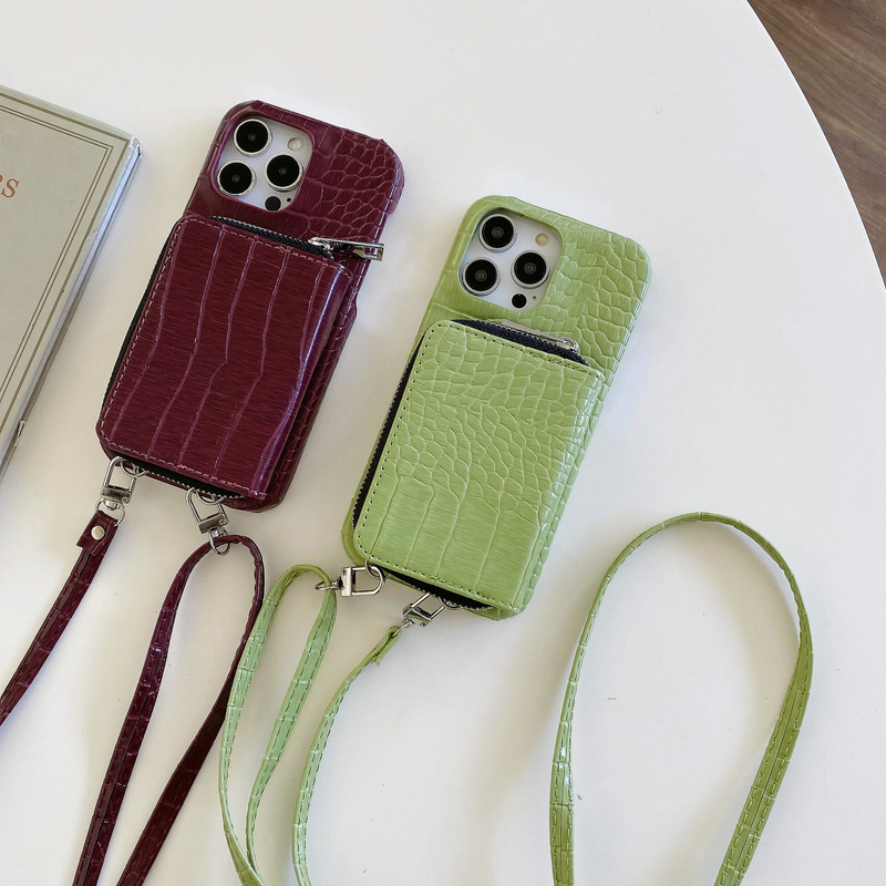 Mobiele telefoonhoesje rits kaarthouder lanyard geschikt voor Apple 15 mobiele telefoonhoesje Apple 14 promax krokodillenpatroon beschermhoes 13 dames_voghion.com
