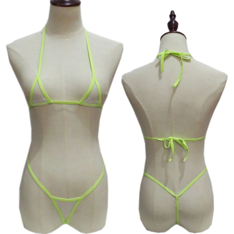 Mini maiô feminino íntimo, roupa de banho feminina sexy transparente de três pontas, biquíni de malha_voghion.com
