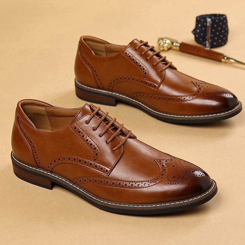 Brogue Dress Shoes Man Wedding Leather Derby Shoe_voghion.com