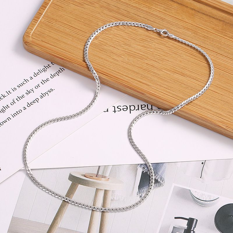 Collana cubana sottile in argento puro da 3 mm per uomo, catena a maglie alla moda per clavicola da uomo, catena a maglie_voghion.com