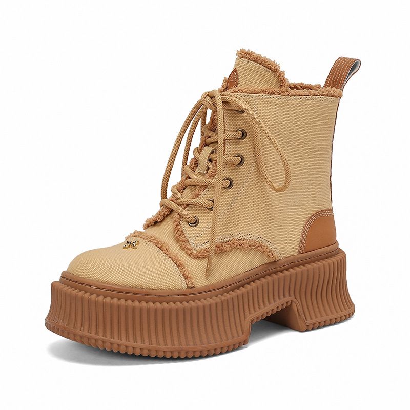 Super Cool Workwear Casual Style Height-Increasing Thick-Soled Martin 2025 Winter Chunky High Heel Round Toe Lace-Up_voghion.com