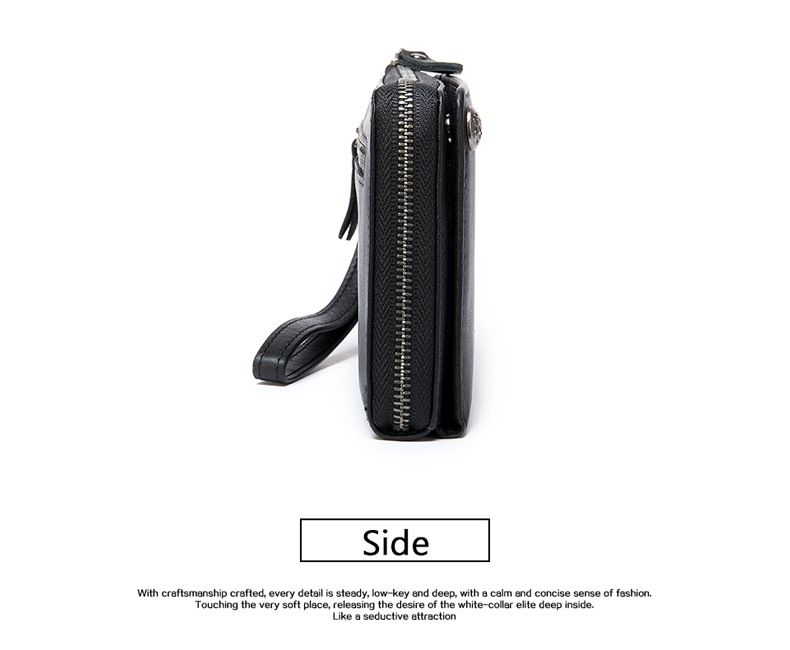 Men's Genuine Leather Long Wallet With Wrist Strap – Large Capacity Multi-Card Holder Slim Phone Case, Premium Cowhide, Minimalist Design_voghion.com