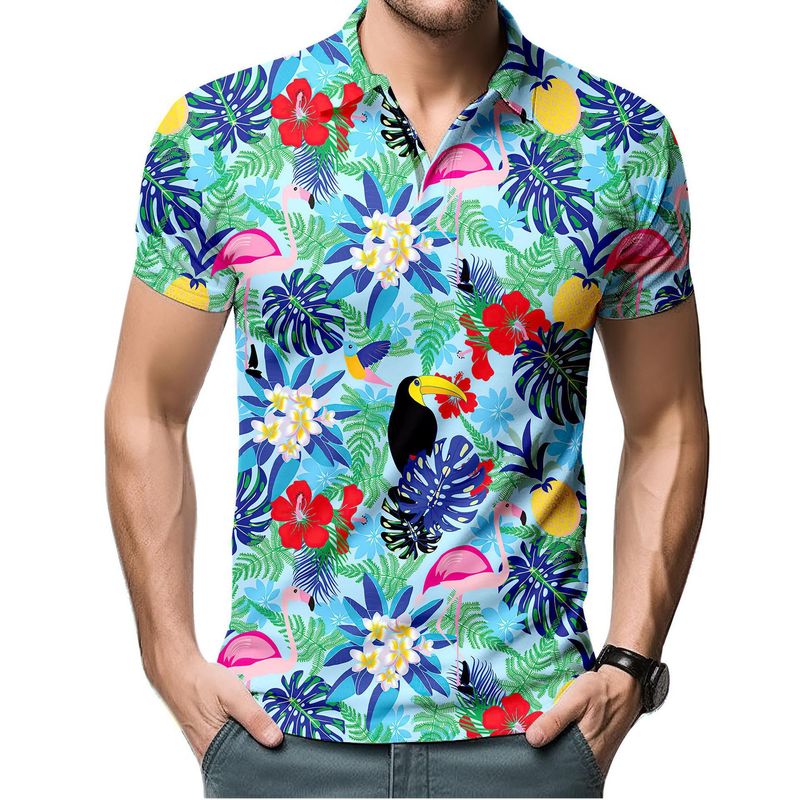 Unbeatable Quality Summer Hawaii 3D Printed Golf Shirt, Men's Fashion Bird Parrot Polo Shirt Top_voghion.com
