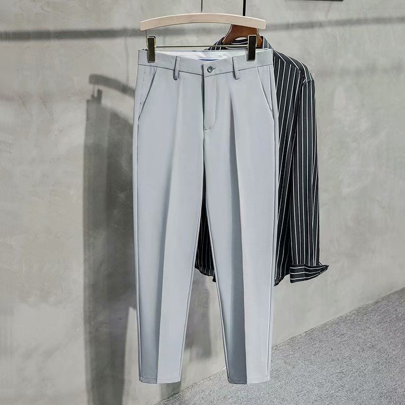 Pantaloni da uomo di design con lo stile di Hong Kong che entra nella moda, pantaloni a gamba dritta per la perdita di peso, pantaloni western drappeggiati casual e alla moda._voghion.com