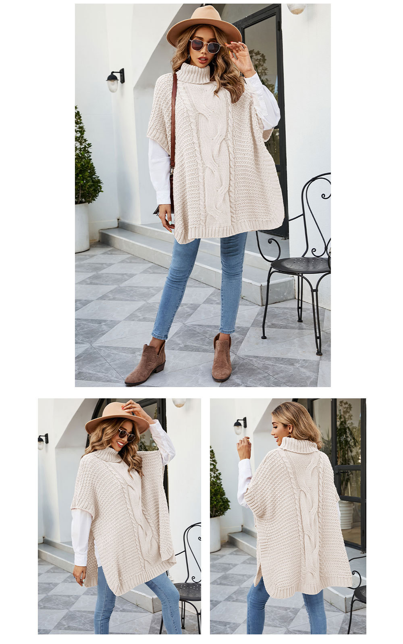 Women's clothing Turtle Neck Twist Shawl Women's Sweater Women's Loose Round Neck Sweater Women_voghion.com