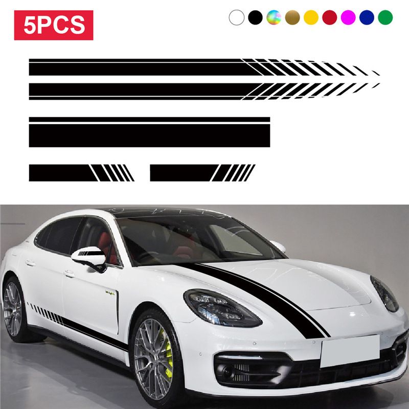 5-Piece Striped Polyester - High Gloss Car Side Stickers_voghion.com
