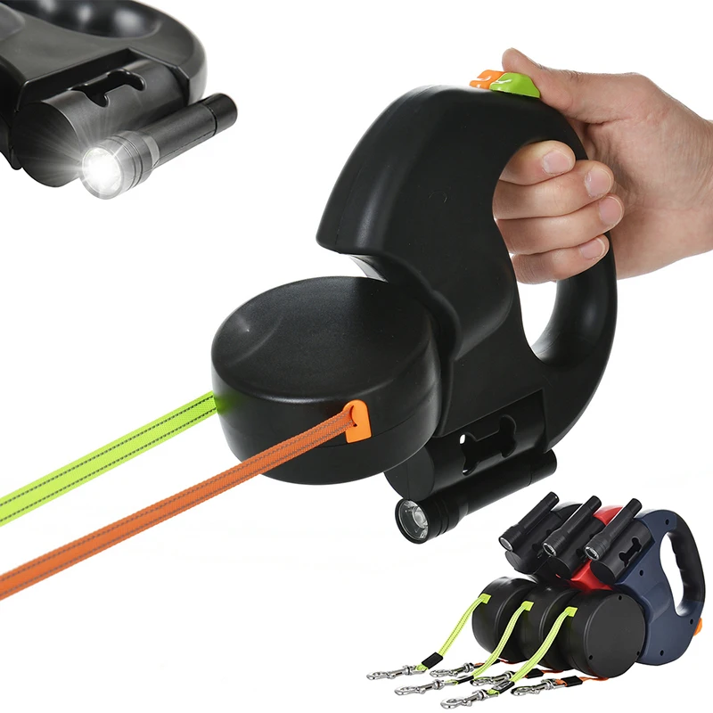 Automatic Double-Sided Dog Leash 3m With LED Flashlight, Waste Bag, Retractable Box, 360 Degrees, Double Traction Rope, By PawParty Store_voghion.com