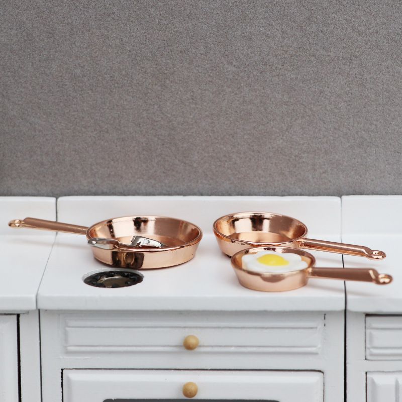 1:12 dollhouse dollhouse miniature furniture accessories mini kitchen utensils alloy pan three-piece set_voghion.com