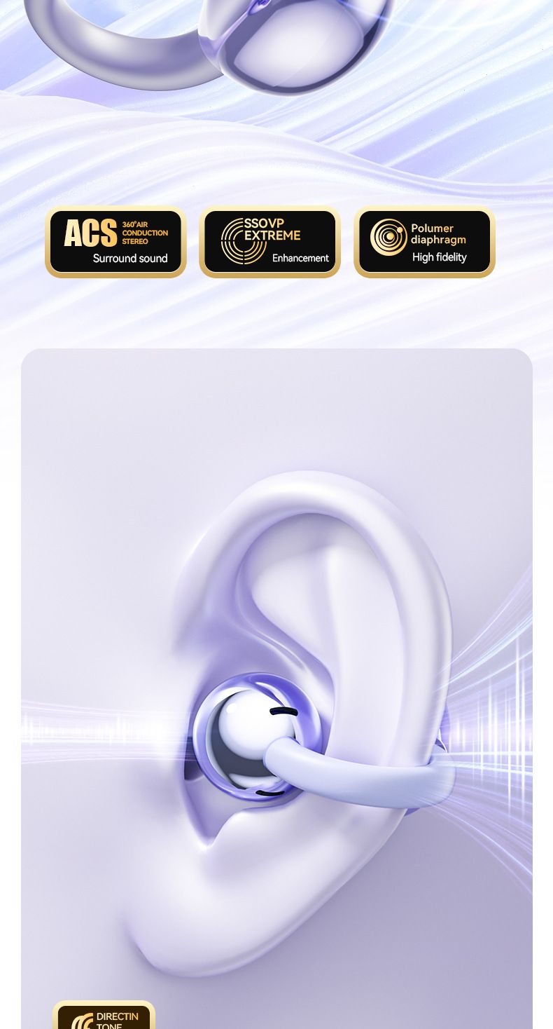 M108 Ear Clip Wireless Long Battery Life Bone Conduction Sports Noise Cancelling Earphones Bluetooth_voghion.com