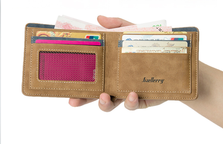 Men's wallet short student retro frosted two fold vertical new wallet_voghion.com