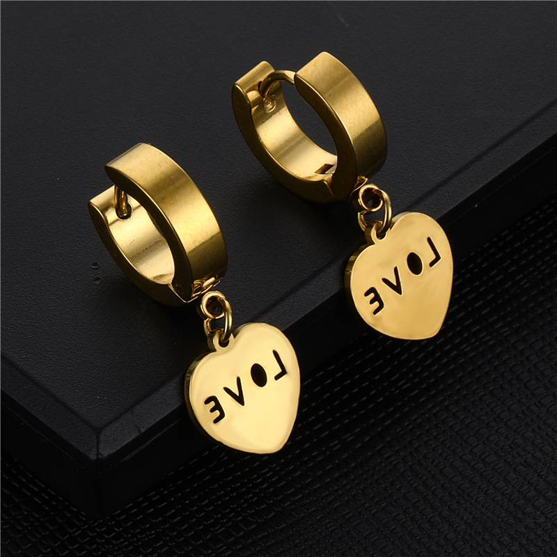 1 par de delicados pendientes de aro minimalistas de acero inoxidable en color dorado con forma de corazón para hombre y mujer._voghion.com