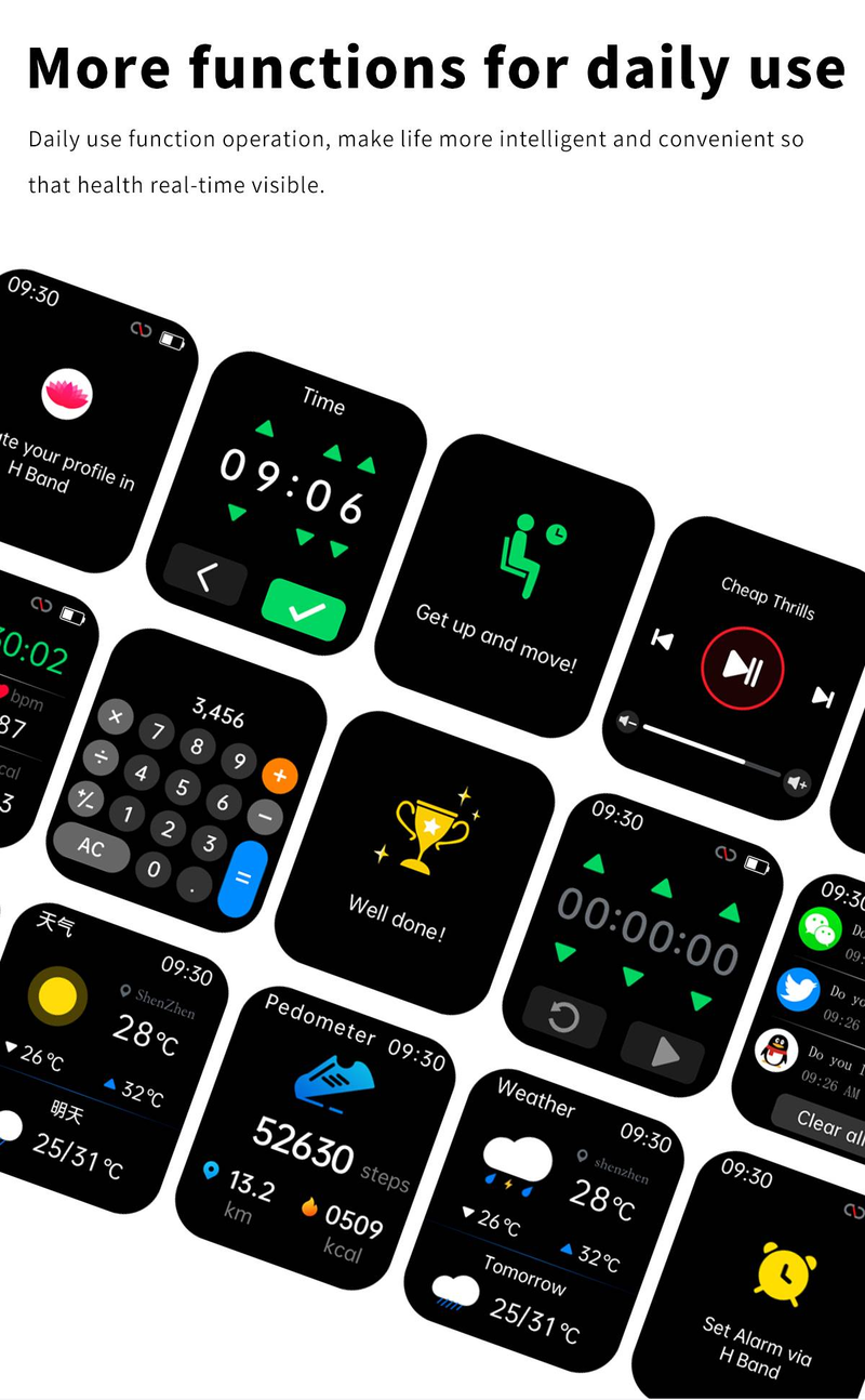 Smart Watch til mænd Kvinder Sportsarmbånd Puls Kropstemperatur Blodtryksovervågning Meddelelsespåmindelse Smart Watch_voghion.com