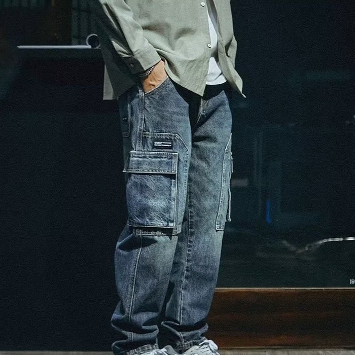 Men's Clothing Washed distressed jeans 2024 spring and autumn new style young men's loose straight retro trendy stretch pants_voghion.com