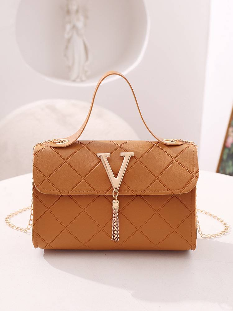 Borsa a mano in rilievo 2024 Borsa quadrata piccola classica semplice Borsa da donna Borsa a catena con nappa_voghion.com