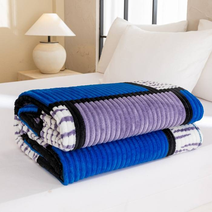 Striped Flannel Blanket Super Soft Thick Plush Throw For Bed Couch Office Lightweight Warm Baby Fleece With Checkered Print_voghion.com