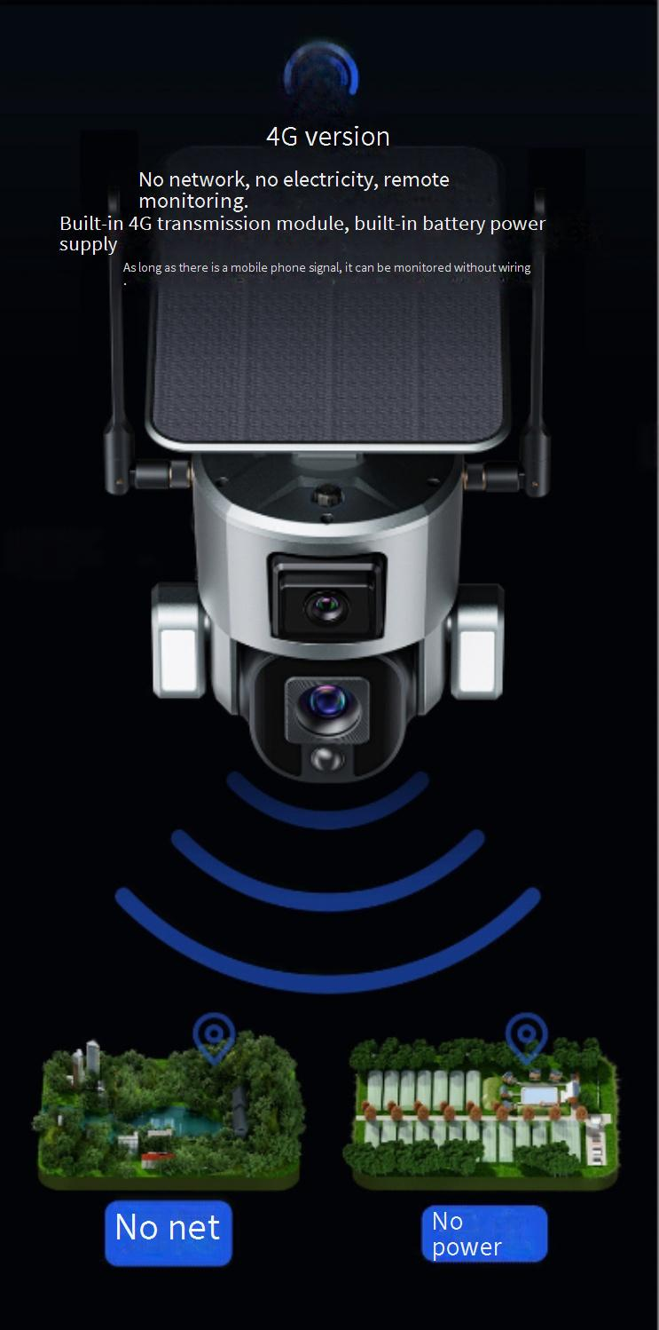 Solar-Powered Dual Lens Security Camera - Optical Zoom Long-Range WiFi Monitoring Split-Screen View Weatherproof Outdoor Use Night Vision_voghion.com