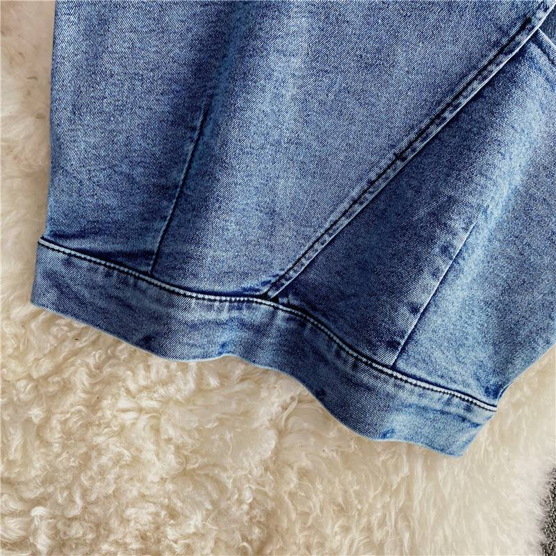 Roupas femininas novas Slim Fit zíper curto Denim camisola duas peças terno irregular fenda quadril saia_voghion.com