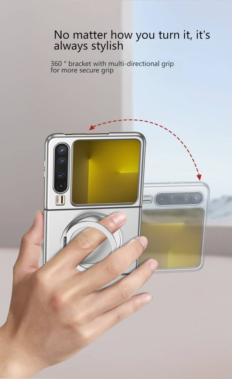 Magnetic Rotating Stand Case For Huawei Pura X – 360° Hands-Free Viewing, Anti-Slip Shockproof Cover, Slim & Stylish (Matte Black/Silver)_voghion.com