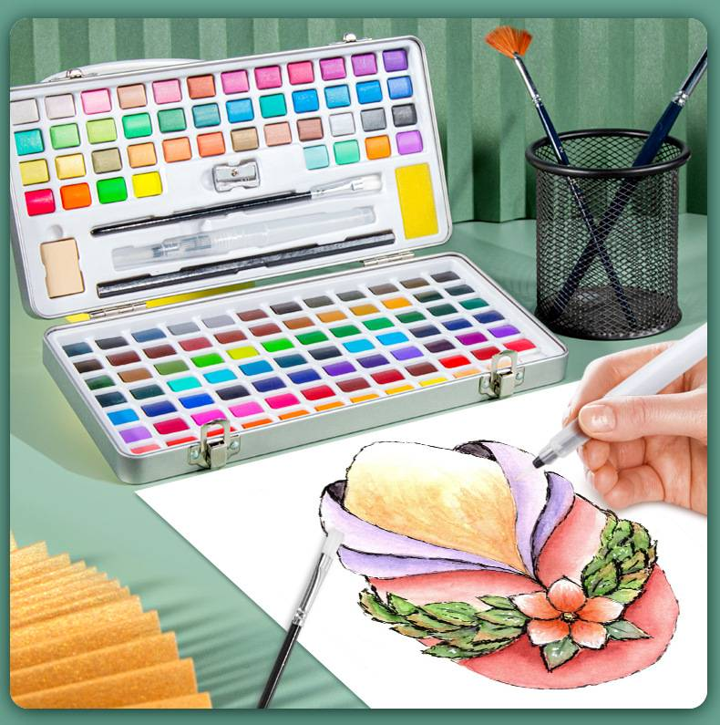 Professional 50/72/90 Colors Solid Watercolor Paint Set With Metallic & Pearlescent Pigments - Portable Metal Case For Artists, Students & Hobbyists_voghion.com