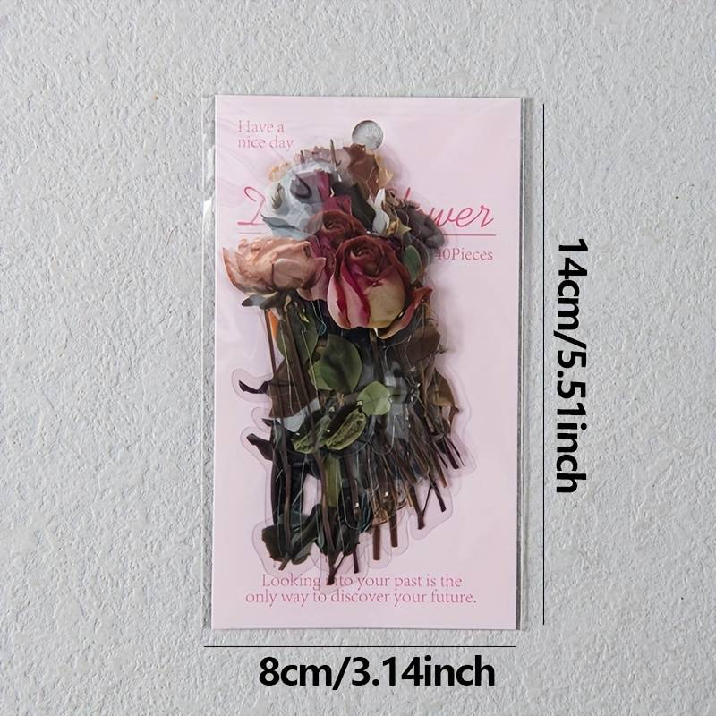 40pcs/pack Of Rose, Fallen Leaf And Other Plant Series Stickers, Made Of PET Material, Suitable For DIY Tent Material Decoration_voghion.com